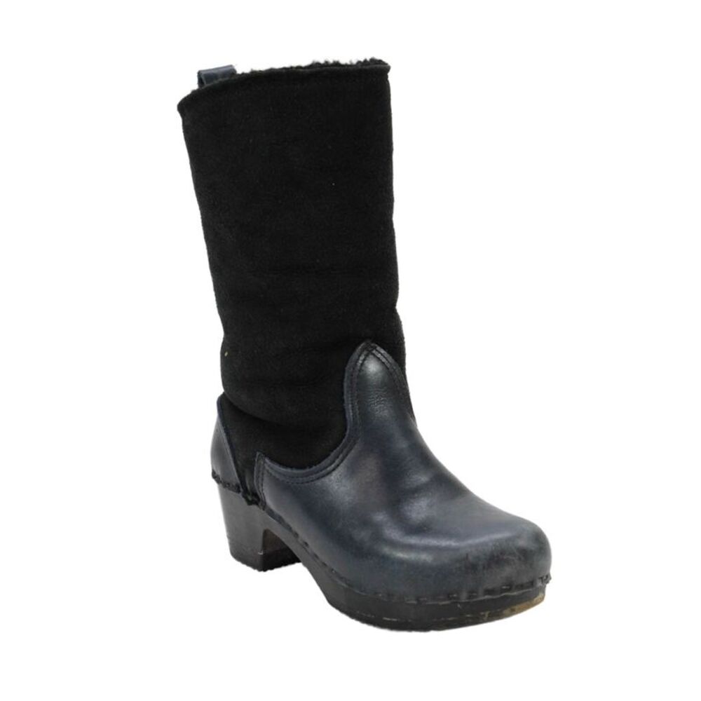 No. 6 Store Womens Suede Wooden Heels Boots Shoes Black Size 9